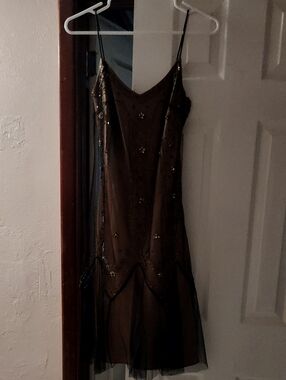 Dave & Johnny Beaded Brown and Black Strapless Slip Dress